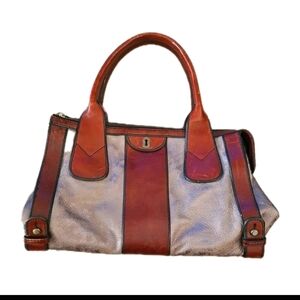 Fossil Long Live Vintage Gray And Brown Crackled Leather Reissue Bag